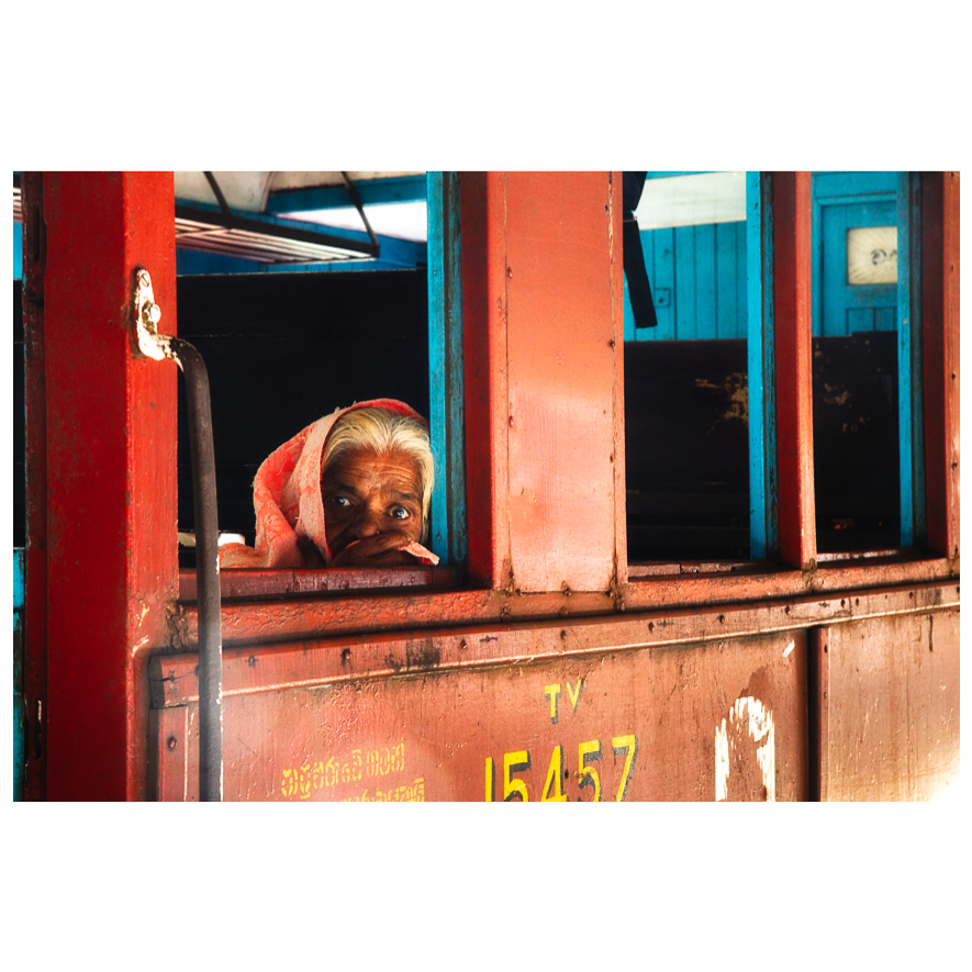 Lady in train to Ella Sri Lanka